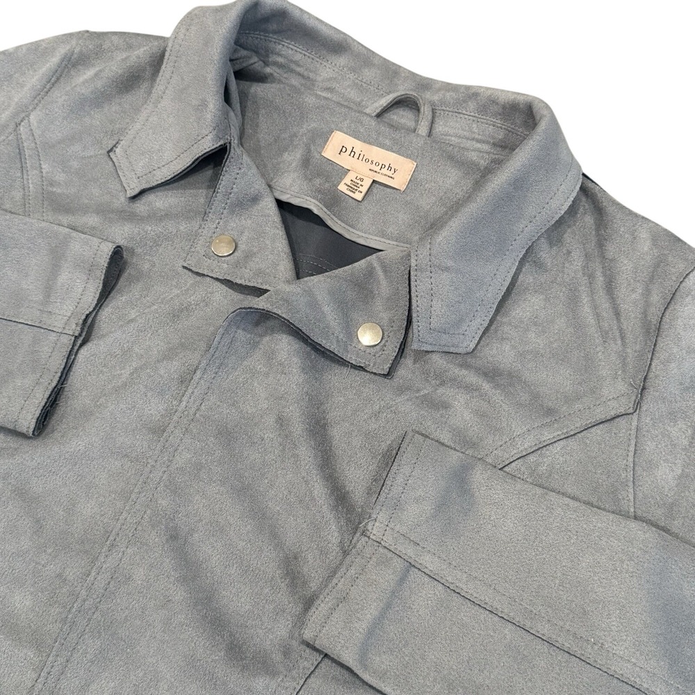 Philosophy‎ Republic Clothing Jacket Women L Dusty Blue Faux Suede Moto Style